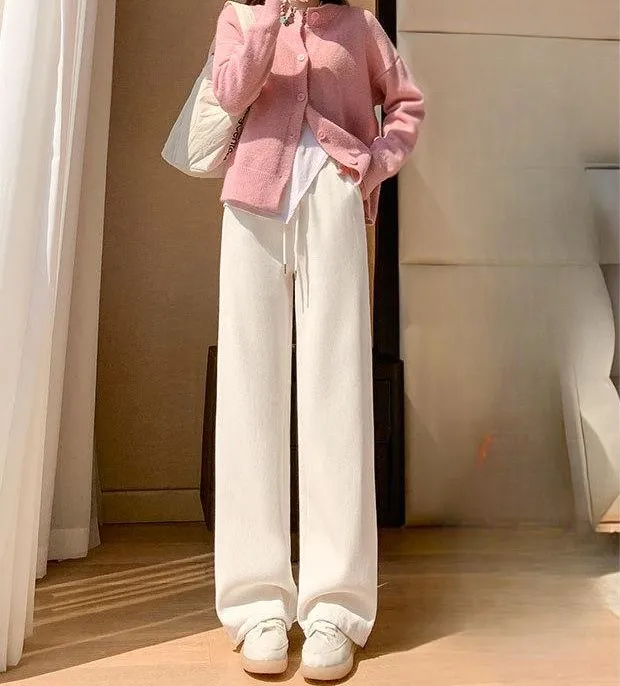 

Широкие брюки с эластичной резинкой и высокой талией, женские осенние брюки стандартной посадки, французские изысканные романтические каникулы, легкий уход, складки с полосками, сращивание OL