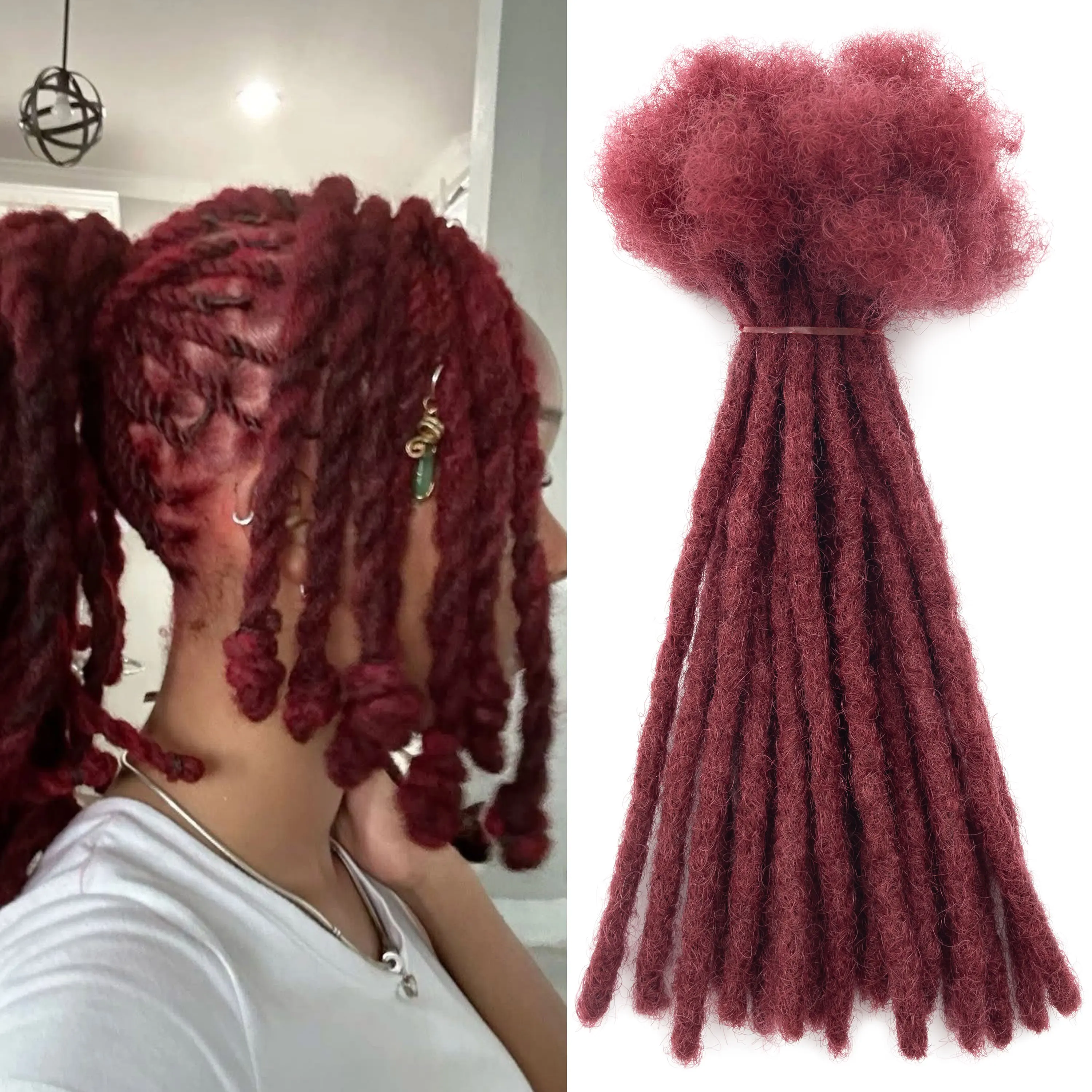 20strands/pack 0.6cm Thick Permanent Locs Hair Extensions Bundles Bug Color Full Handmade Real Human Hair Dreadlock Extensions