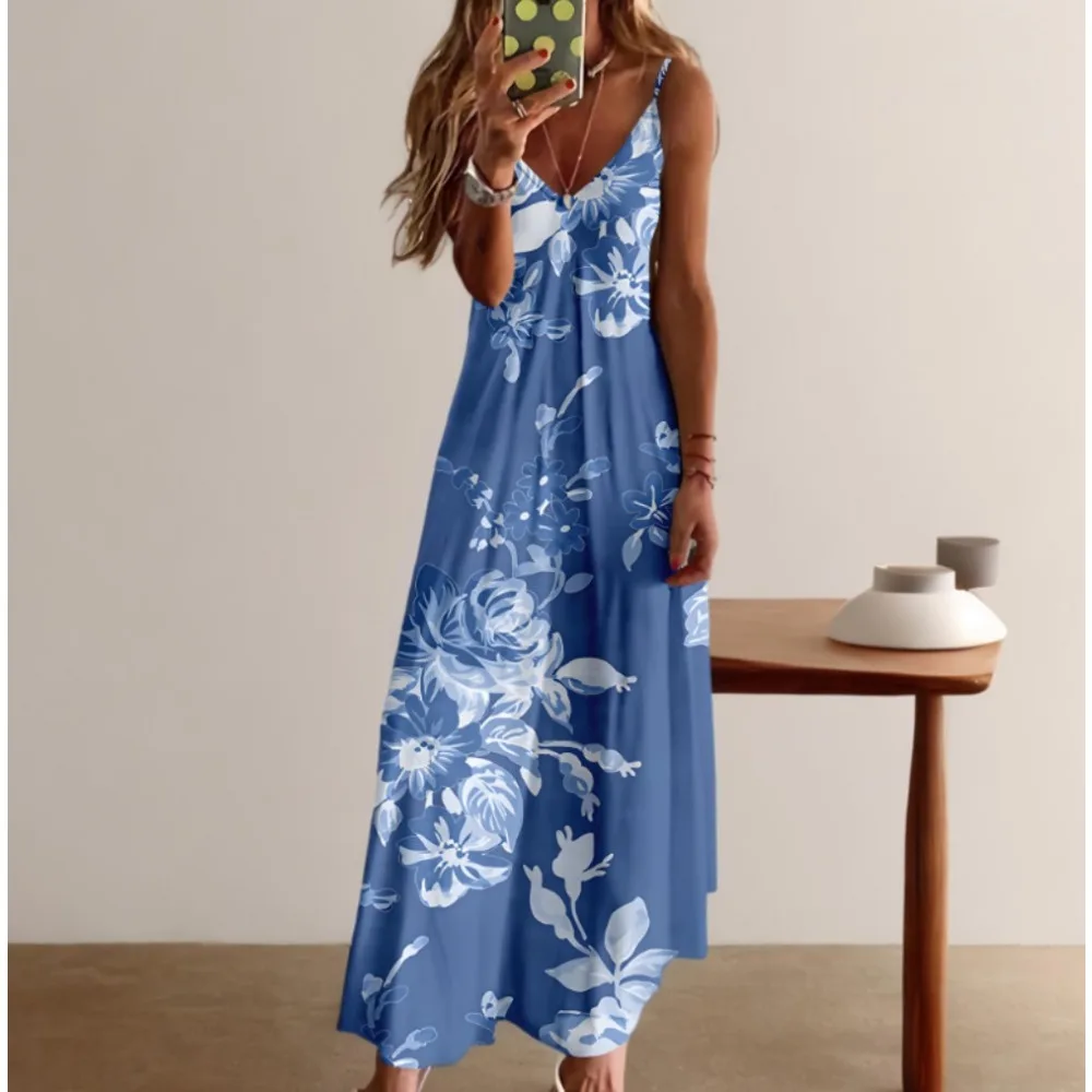 Vestido de noche de flores con cuello en V para verano, maxivestido de playa, elegante, de lujo, informal