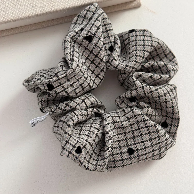 Korean Retro Large Scrunchies Plaid Grid Hair Tie Ponytail Holder Elastic Hair Band Rubber Bands Women Hair Accessories