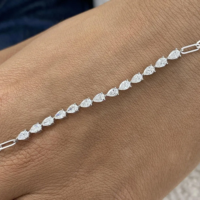 13pcs 1.3Ctw Diamond Pear Cut DEF-VS HPHT Lab-Grown Diamonds Tennis Chain Bracelet 14K Gold Bracelet For Women