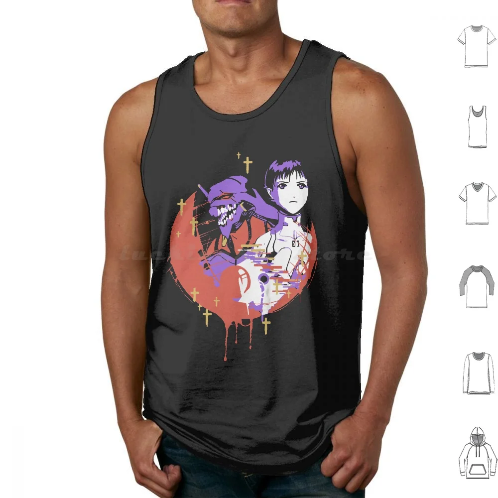 Retro Vintage Tank Tops Vest Sleeveless Anime Eva Shinji Manga Nge Shinji Ikari Ikari Genesis Neon Unit 01 Asuka Mech Mecha