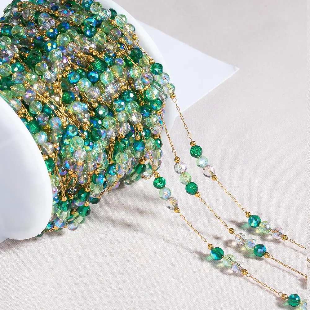 1meter Green Crystal Beads Stainless Steel Chain for Girls Women DIY  Jewelry Necklace Chian Sweater Chain Making Accessories