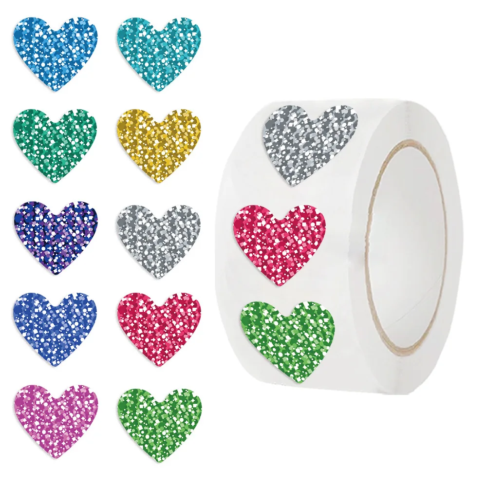 500Pcs/Roll Love Heart Shaped Sticker Seal Labels Cute Stationery Sticker Scrapbooking for Craft Birthday Party Gift Packaging