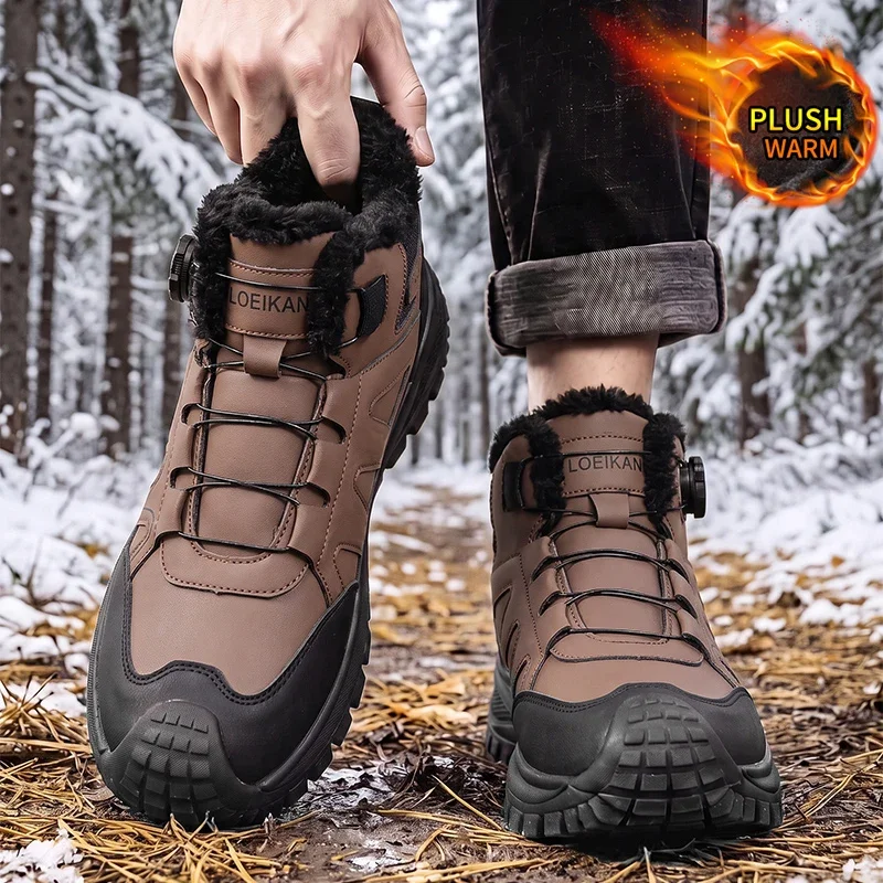 Damen High-Top Winterstiefel mit Plüschfutter, Drehverschluss, dicker rutschfester Sohle, modische Freizeit-Wanderstiefel für kaltes Wetter – Detail 10