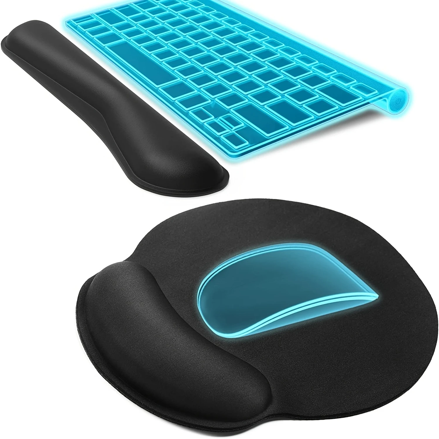 Ergonomic Mouse Pad and Keyboard Wrist Rest Set with Memory Foam Support for Comfortable Typing and Computer Use - Perfect for O