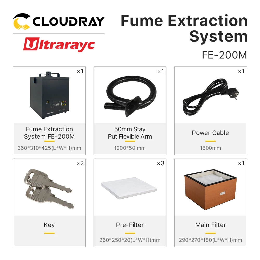 Ultrarayc Solder Fume Extractor Filter for Laser Cutter Welding Marking Machine Fume Extraction System FE-200M Smoke Absorber