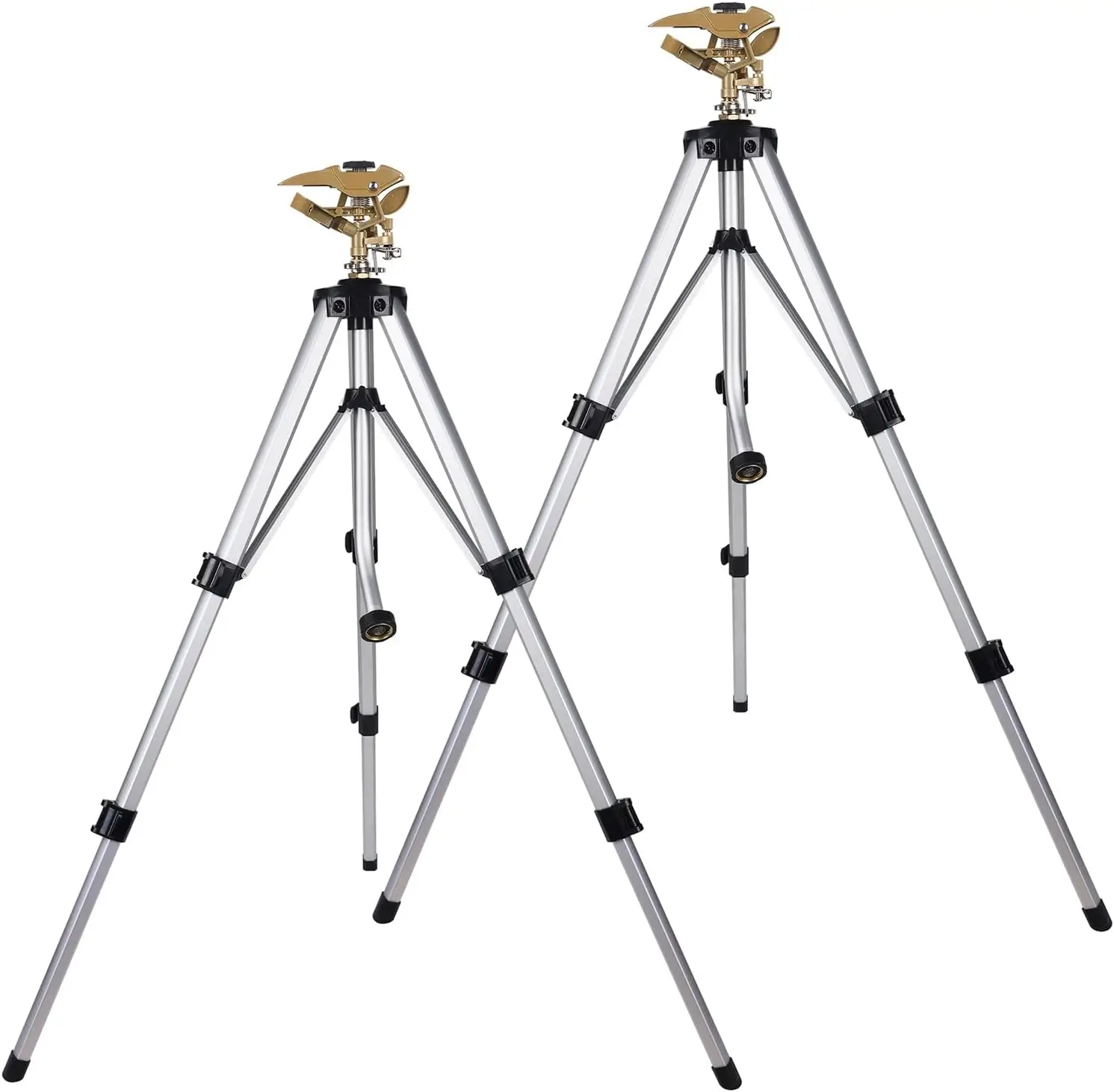 Large Impact Sprinkler Head On Tripod Base Adjustable Zinc Alloy Lawn Sprinklers For Yard Garden Lawn Three Quarter Inch Hose Connector Three Hundred Sixty Degree Coverage Irrigator With Extension Legs, 2 Pack