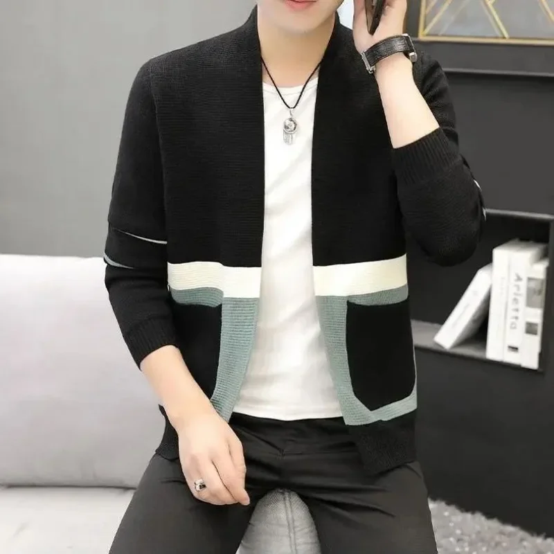 

Men's Sweaters Long Sleeve Casual Jackets With Pockets Streetwear Knitwear Y2k Open Woven Loose Fit Cable Knitted Cardigan Male