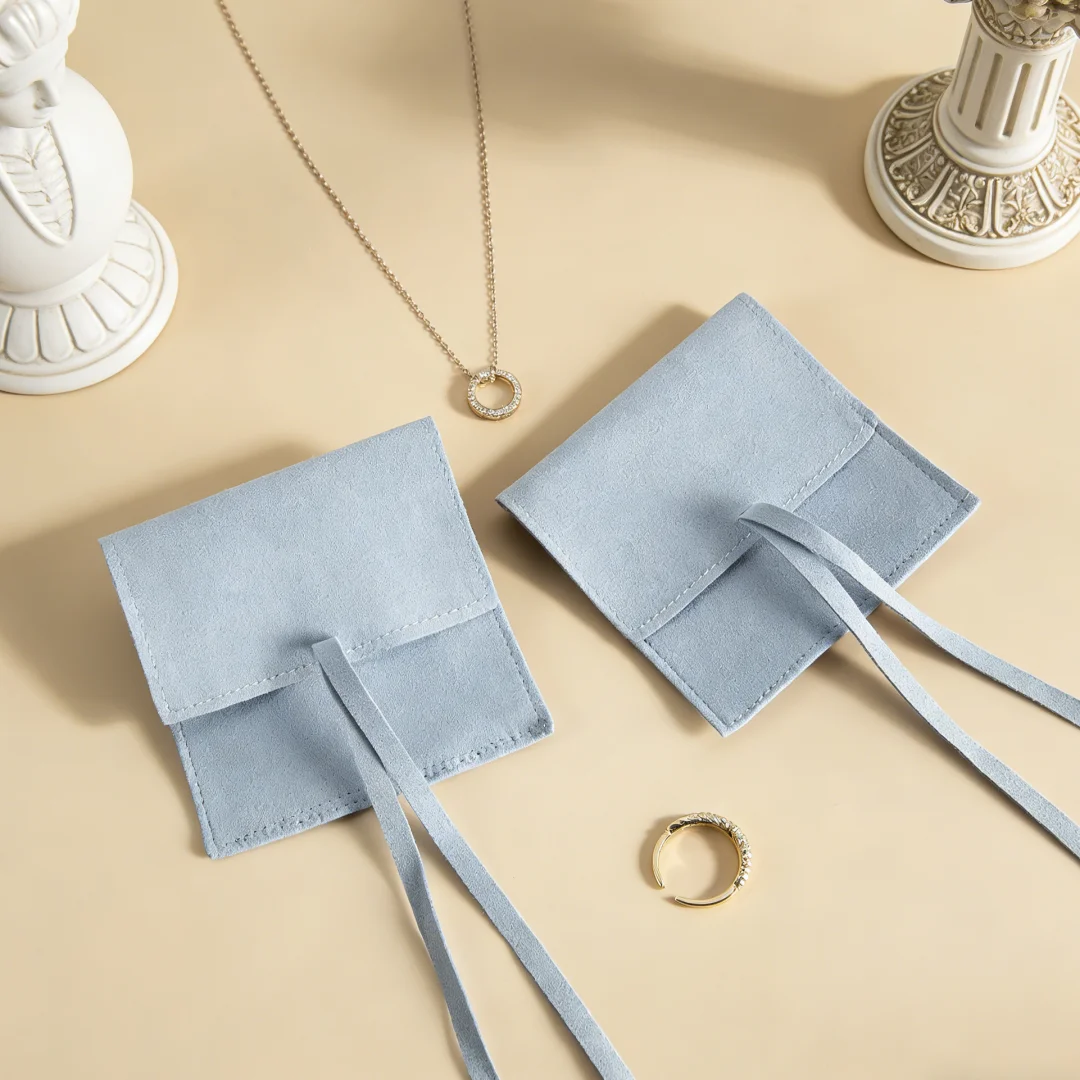10Pcs Suede Envelope Drawstring Jewelry Bags Microfiber Storage Pouches for Gift Packaging& Portable Organizer for Small Jewelry