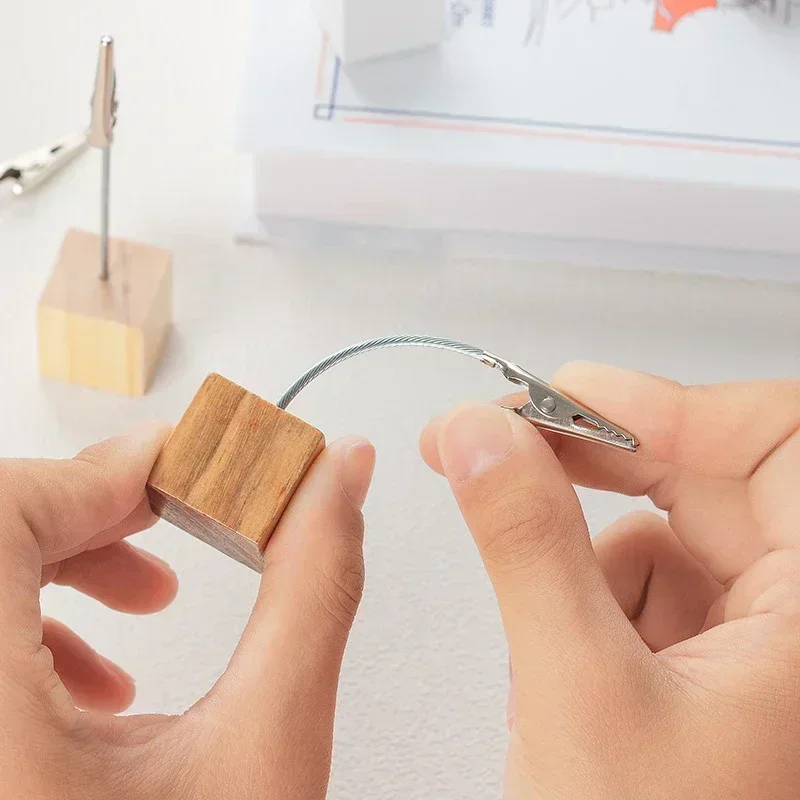 5 قطعة مقاطع مذكرة خشبية حامل بطاقة الأعمال معدن مربع صور عرض موقف رسالة ملاحظة حامل مكتب عمل منظم