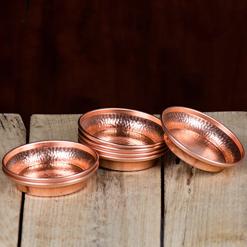 Pure Copper Hammer Tribute Plate, Buddhist Fruit Saucer, Brass, Auspicious Luster, Tibetan Plate, Home\'s Gift, 18cm, 7Pcs