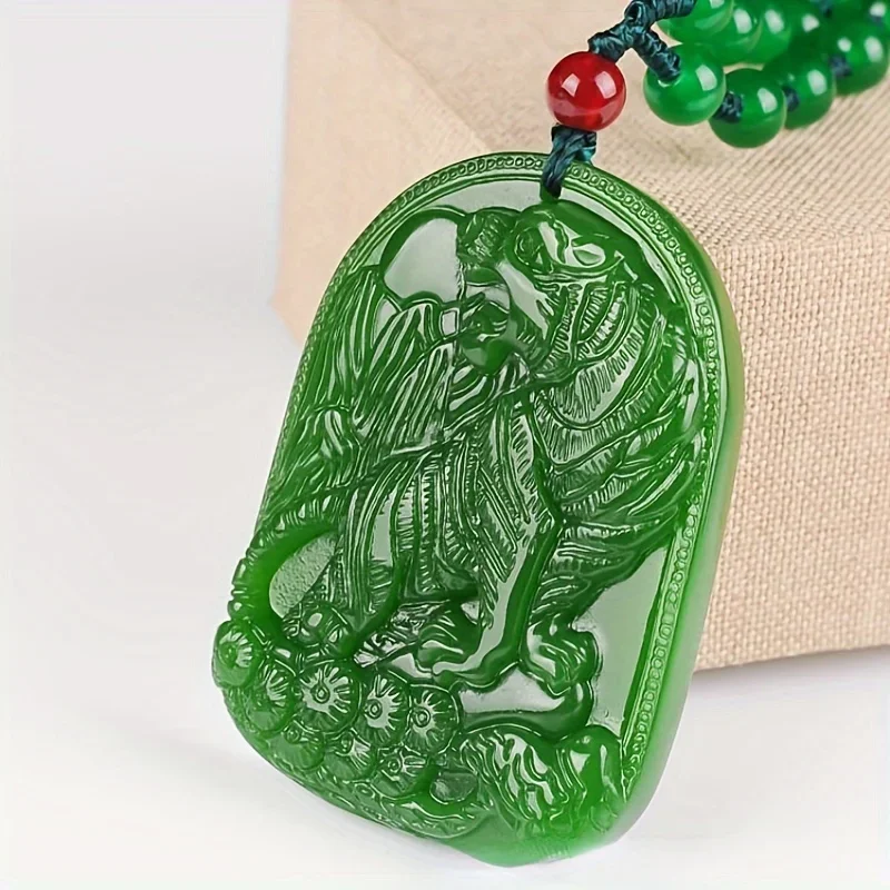 Natural Stone Tiger Pendant, Spinach Green, Zodiac Tiger Brand Pendant, Zodiac