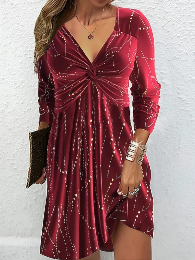 

Women Summer Breathable Spring New Round Neck Long Sleeve Splicing A-line Dress Women's V-neck Evening Party Dress Prom Dresses