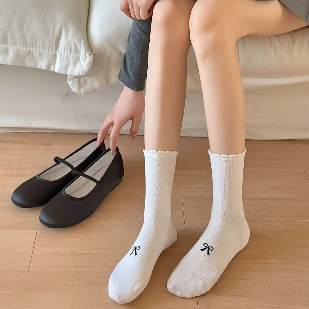 

Loose Bubble Balletcore Socks Fashion Soft Breathable Calf Leg Hosiery Sox Elastic Cotton Bow Socks Women