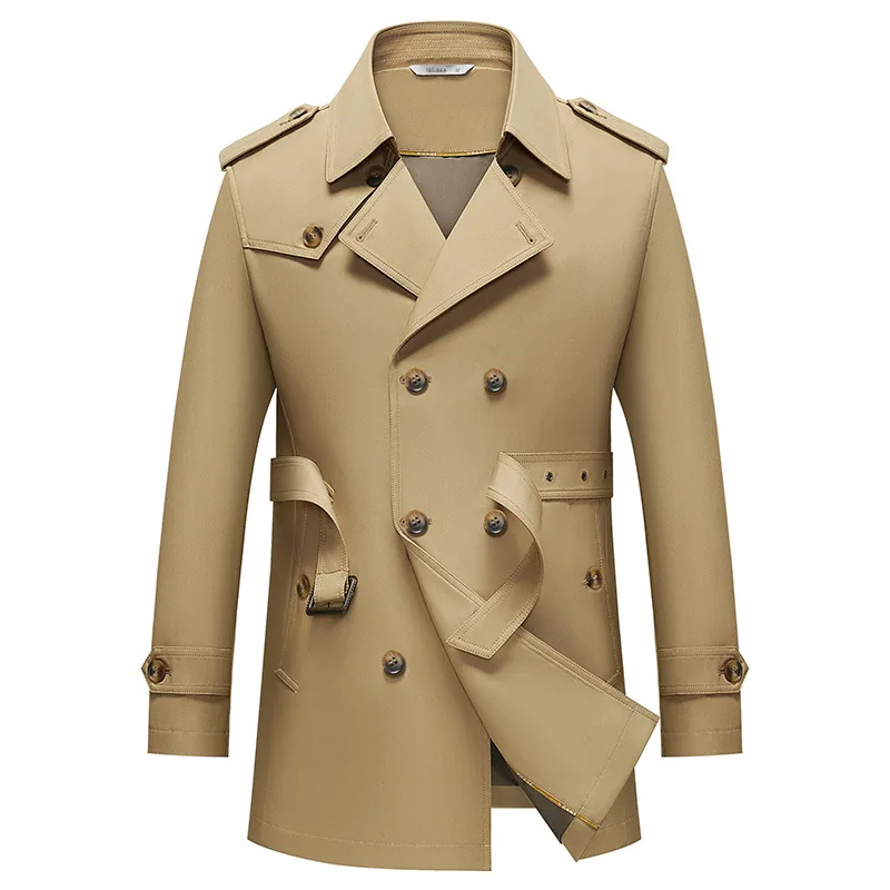 Outono inverno masculino duplo breasted trench moda inteligente causal cor sólida turn down collar blusão masculino inglaterra estilo casacos