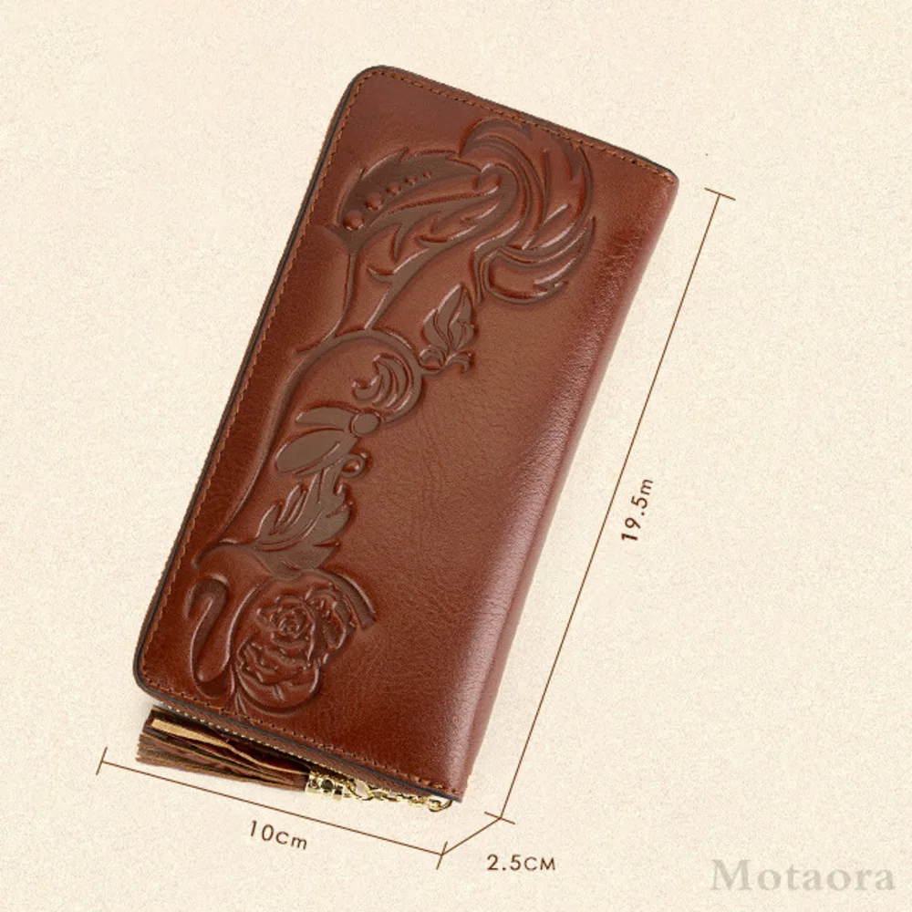 MOTAORA Vintage Women's Leather Wallet 3D Embossed Floral Clutch Bag Genuine Cow Leather Coin Purse Ladies Small Wallet 2025 NEW