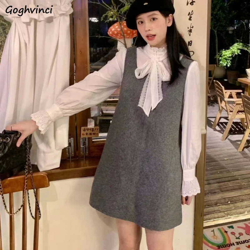 Sleeveless Mini Dress Women Outwear Temper Korean Style Autumn Simple All-match Ulzzang Tender Daily Girlish Age-reducing New