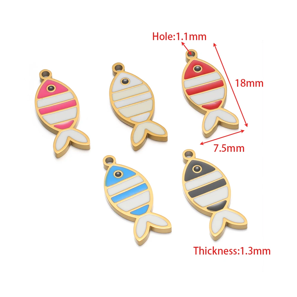 5pcs Stainless Steel Enamel Colorful Fish Charms PVD Gold Plated Pendants for DIY Jewelry Making Necklaces Earrings Decoration view 2