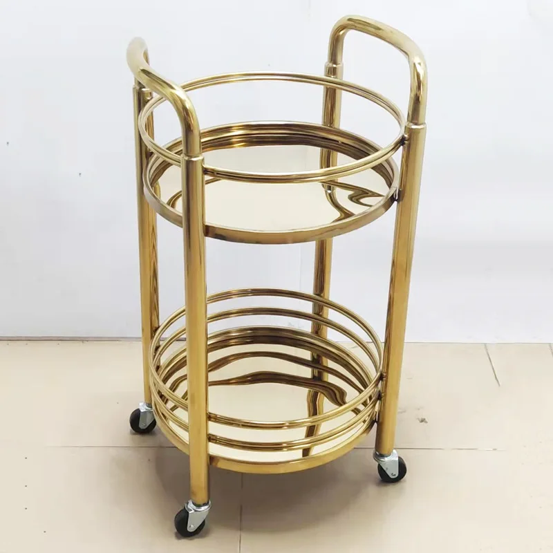 Mobile double-decker wine cart service trolley, high-end commercial hotel, three-story round tea cart food delivery truck