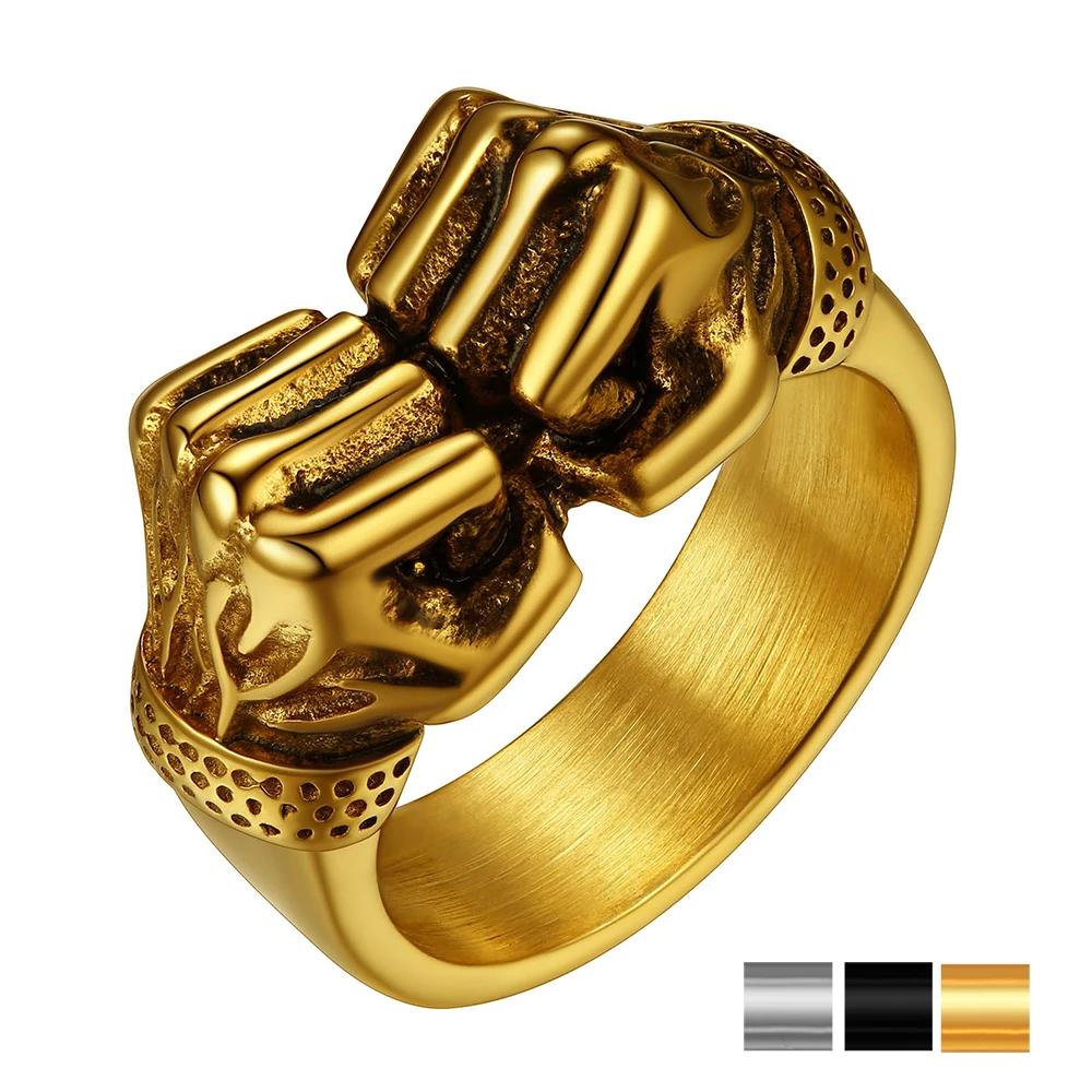 U7 Stainless Steel Fist Bump Rings for Man Woman Size 7-14 3D Boxing Hand Fist-bump Masculine Trendy Punk Hip Hop Jewelry Gift