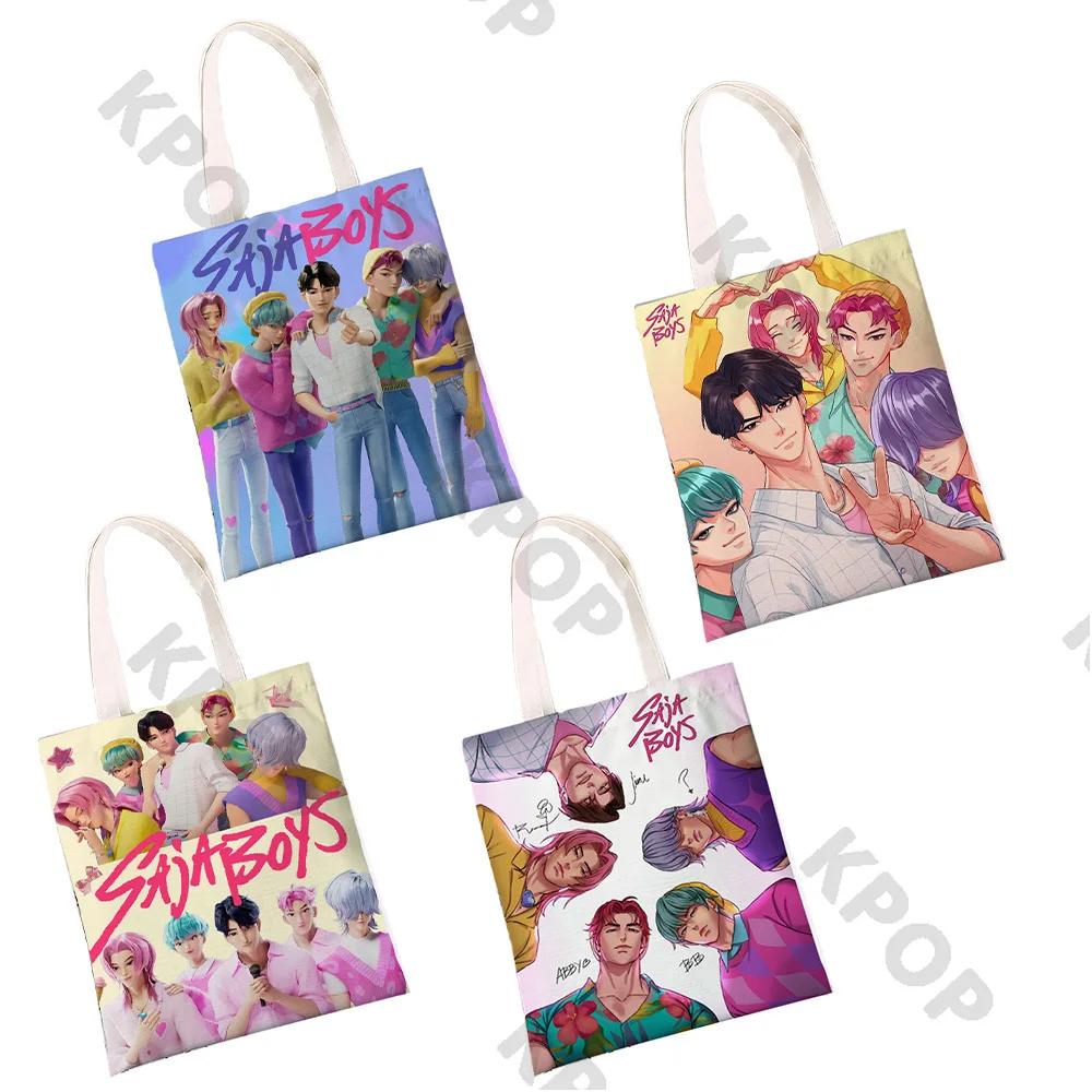 K-POP 데몬 헌터스 헌트릭스 사자 보이즈 양면 토트백 - 애니메이션 만화 숄더백 대용량 쇼핑백 선물