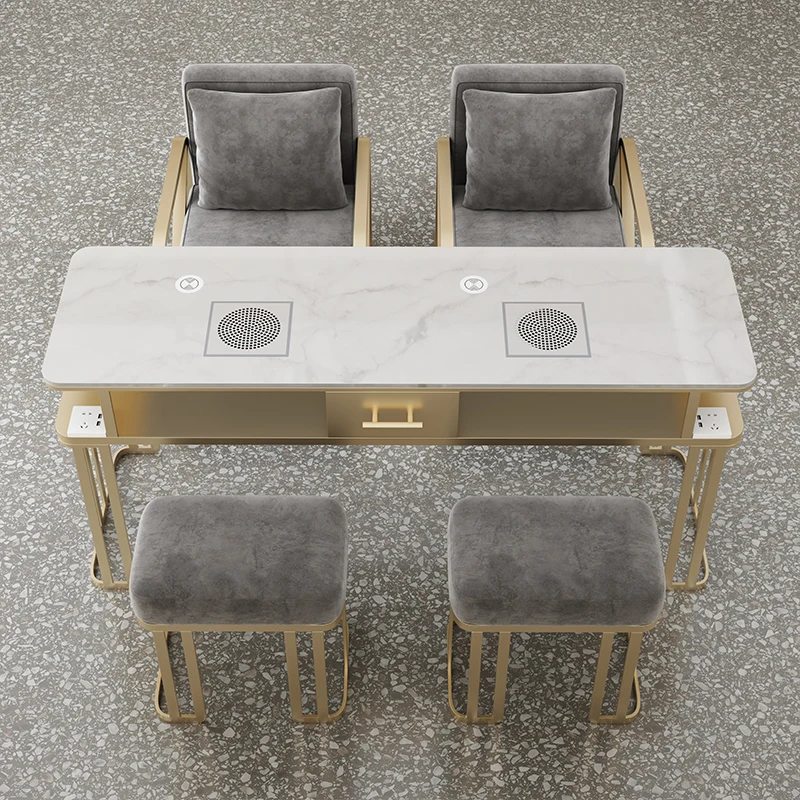 Dust Collector Premium Manicure Table Modern Design Metal Legs Nordic Nail Table Luxury Simple Mesa Manicura Saloon Furniture