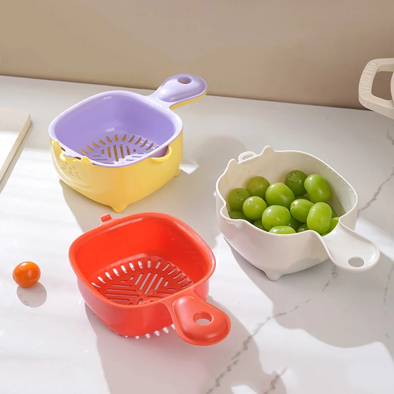 Kleine fruitvergiet, fruitspoelzeefcontainer, dubbellaagse groentesnij- en afvoermand