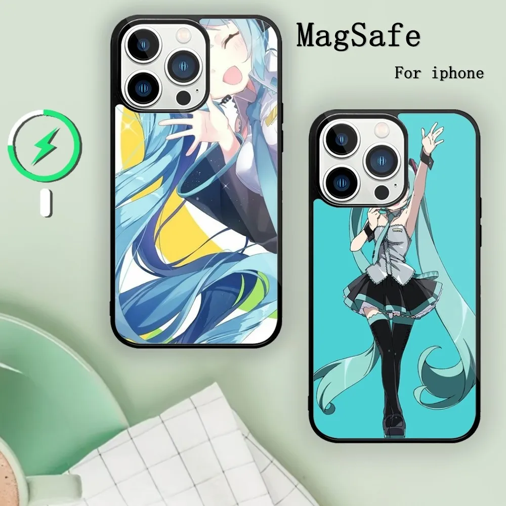 Funda de teléfono Virtual Na m-ang-aawit Hatsune Miku para atracción magnética iPhone 11 12 13 14 15 Mini Pro XS Max X S Plus XR Shell