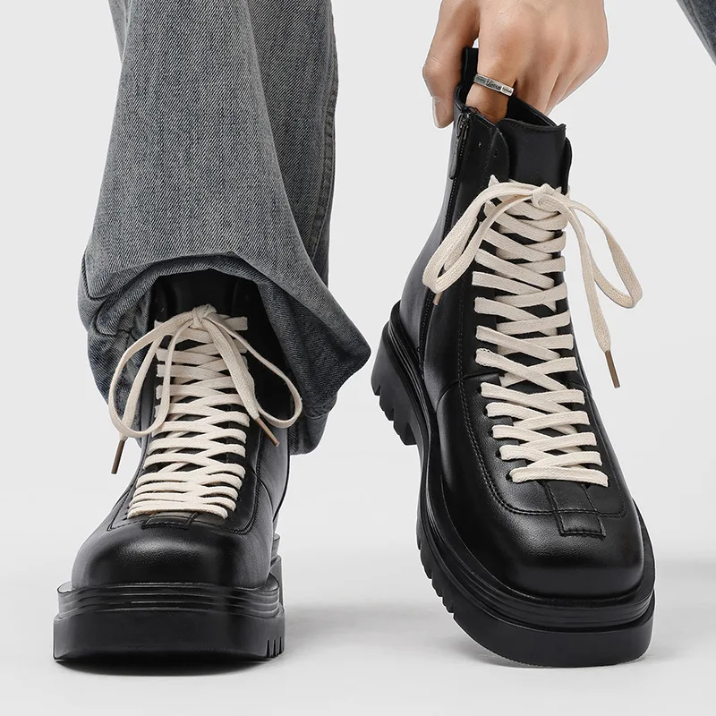 

mens casual punk rock platform boots lace-up natural leather shoes cowboy spring autumn boot handsome long motorcycle botas male