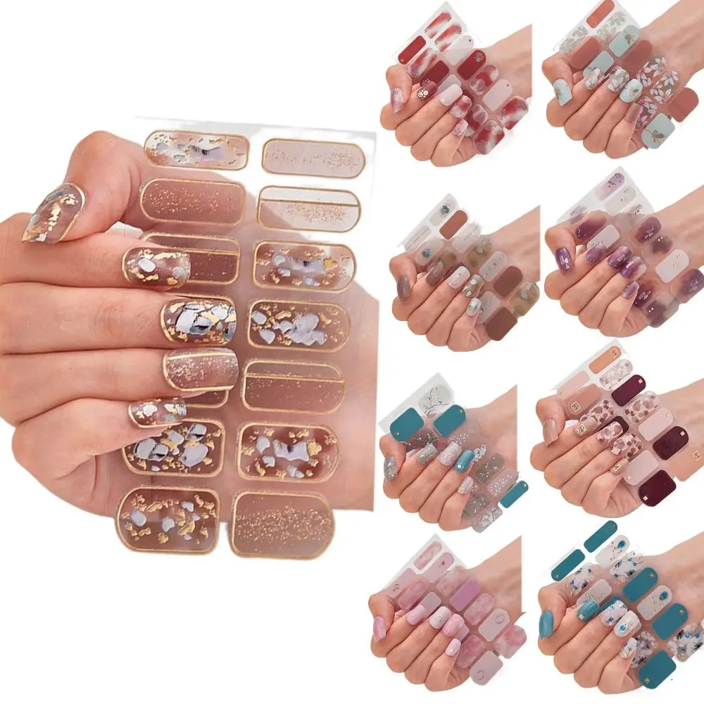 1 foglio/14 pezzi strisce adesivi per unghie in gel bling semplici strisce di smalto gel scintillanti adesivi per nail art fai da te NAil Art Making