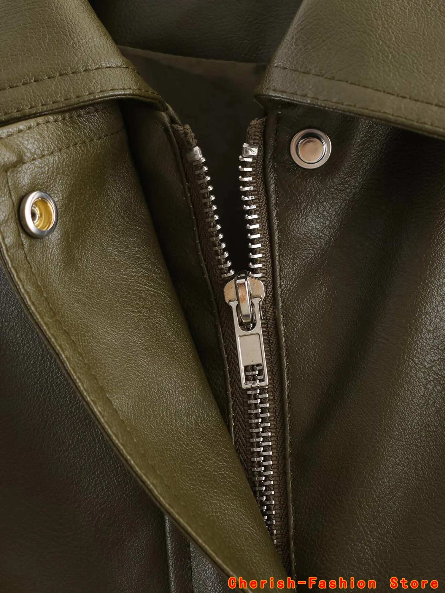 Chaqueta de cuero para motocicleta para mujer, abrigo holgado de manga larga con solapa y cremallera, prendas de vestir exteriores de otoño 2025, abrigos de calle diarios