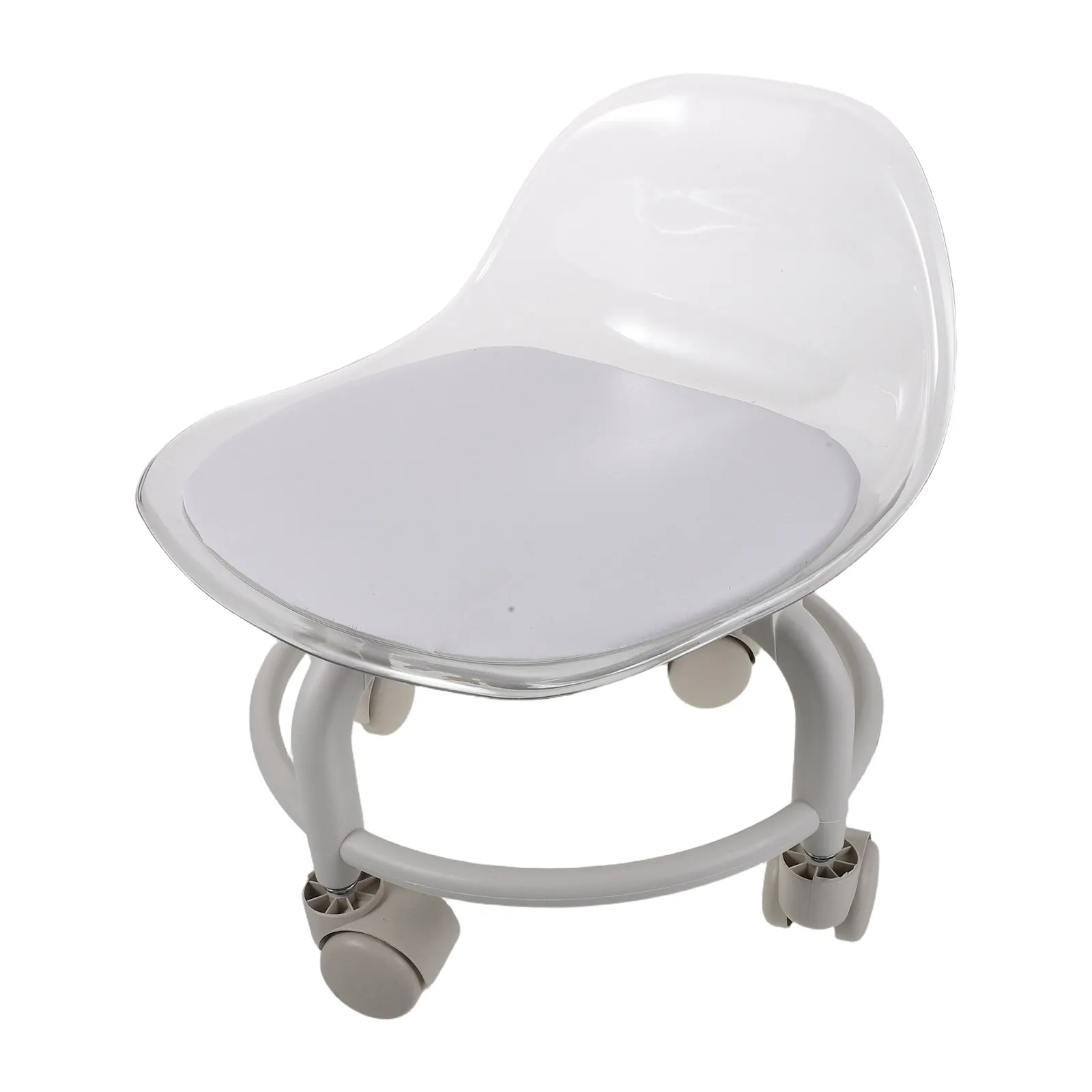 Stool Chair with Quiet Casters Solid Acrylic Plastic Low Profile Round Seat for Reading Drawing Handcraft Playroom