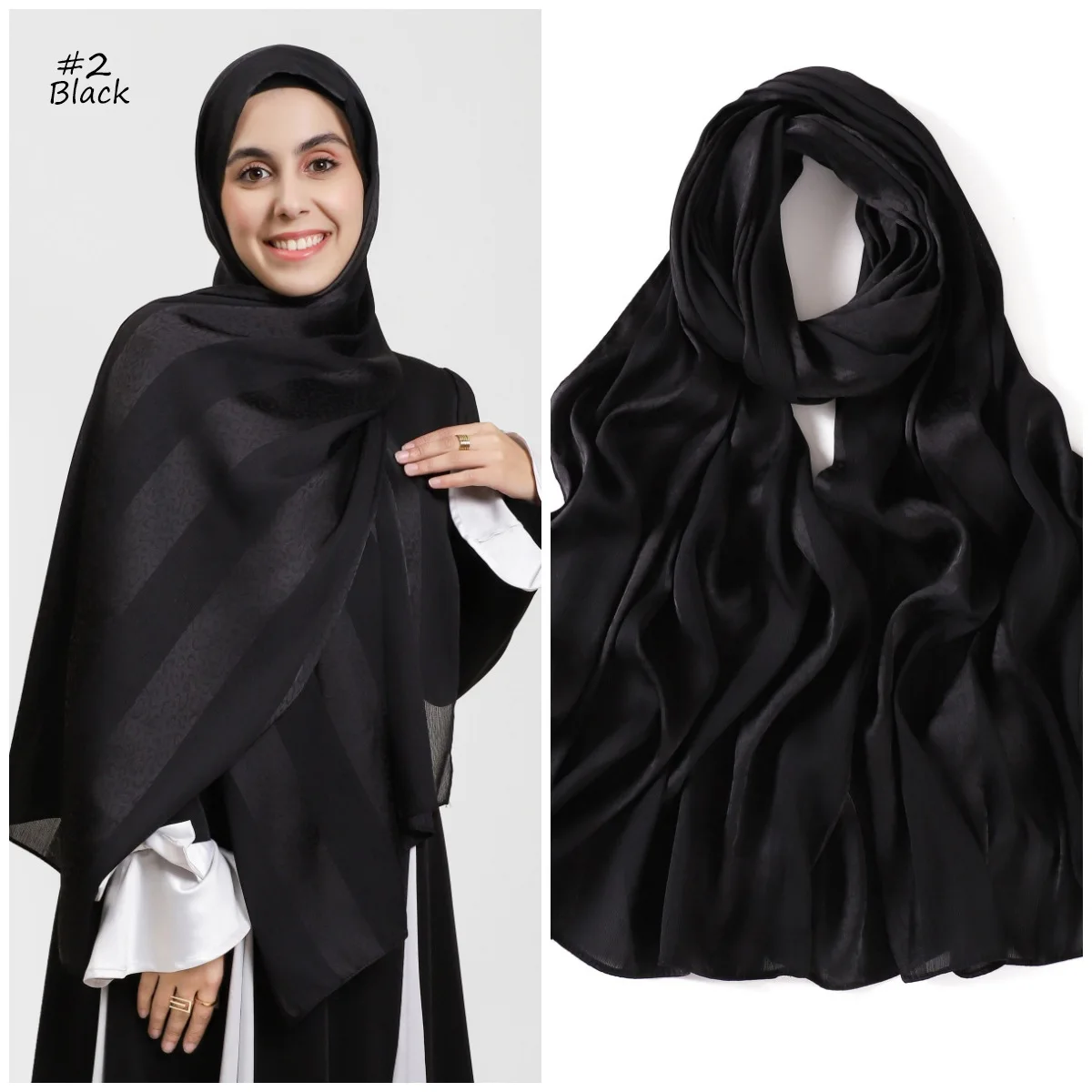 Elegante Muslimische Hijab Frauen Böhmischen Weichen Satin Islam Ramadan Hijabs Foulard Femme Schal Wrap Schal Kopftuch Bufanda Stirnband – Detail 15