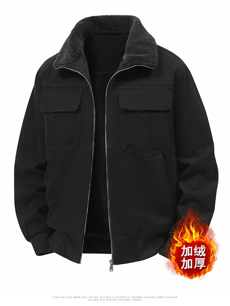 Men's Winter Jackets Plush Men's Cargo Jacket Fleece Parkas Lamb Fur Lining Men's Cold Jacket Thickening Motorcycle Jacket 3356