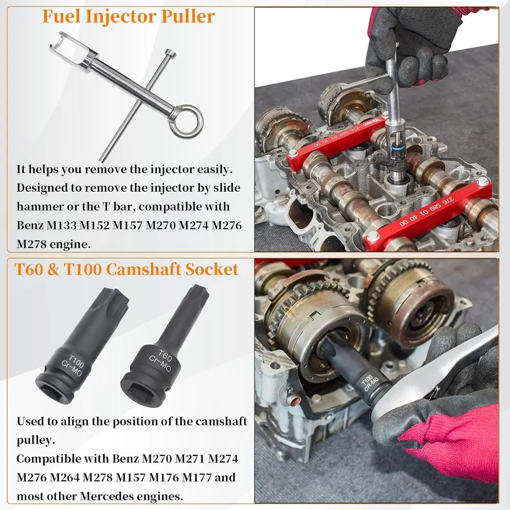 Engine Alignment Locking Timing Tool Kit with 4PCS Camshaft Adjuster Tool Kit, Compatible with Mercedes Benz M157/M276/M278, T60