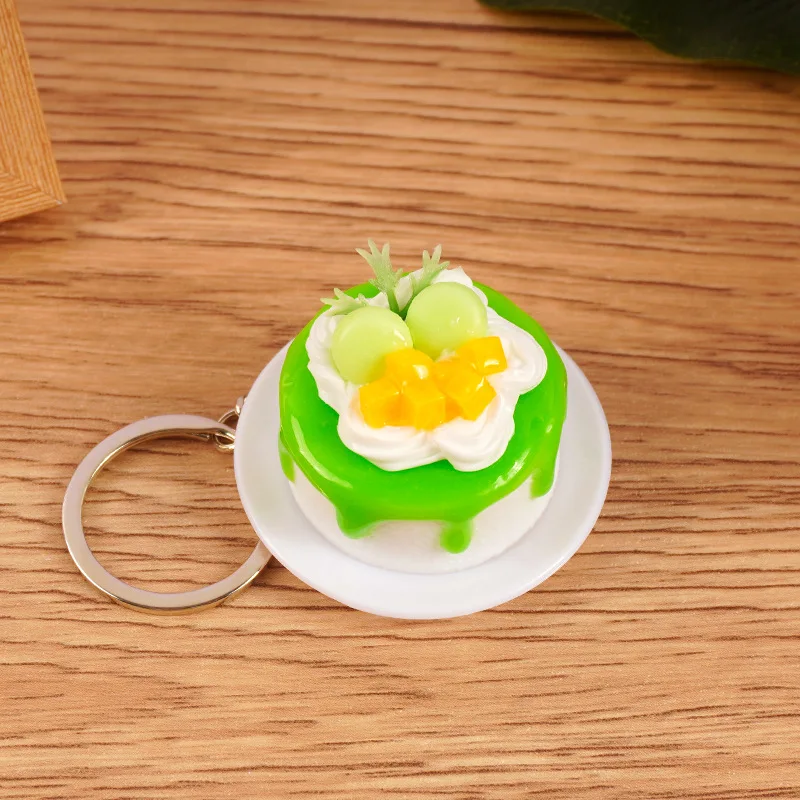 New Birthday Cake Keychain Creative Fashion Simulation Matcha Cake DIY Model Keyring Car Phone Bag Pendant Gift Ornament Jewelry