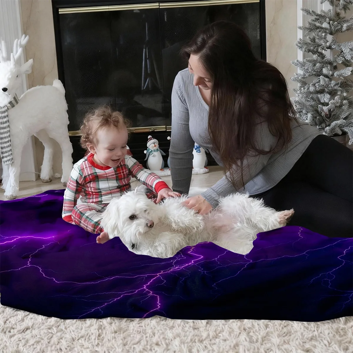 Purple Lightning Bolt Design Flannel Blanket Hypoallergenic Fabric, AllSeason MultiUse for Bed, Sofa, Camping & Travel Contempor