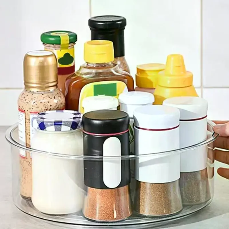 Food Storage Rack For Kitchen - 360° Rotating Tray Lazy Susan Fridge