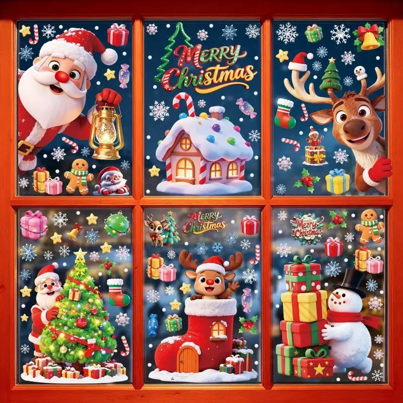 6 Stück Weihnachts-Fensteraufkleber, Wandaufkleber, Wanddekorationen für Kinderzimmer, fröhliche Weihnachtsdekorationen für Zuhause, Neujahrsaufkleber. – Detail 6