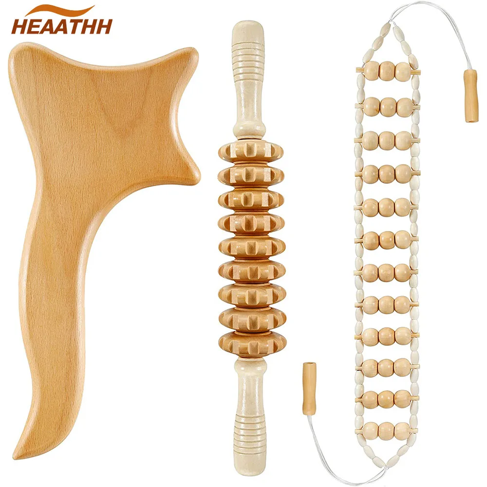 Wooden Massage Board Roller Stick Wood Massage Roller Rope Wood Therapy Tools for Muscles Gua Sha Relax Massager Body Sculpting