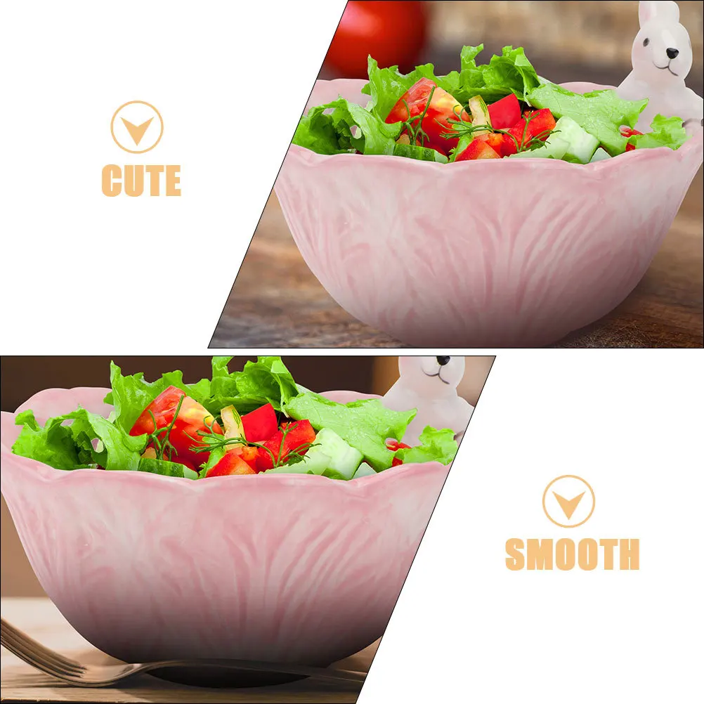 

2Pcs Hand-Painted Ceramic Cartoon Rabbit Bowl Cute Design Dessert Salad Soup Snack Storage Household Food Bowls