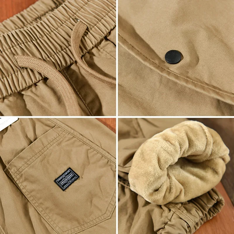 Winter New 100% Cotton Cargo Velvet Men\'s Winter Pants Comfortable Thickened Soft Keep Warm Retro Street Trousers  AZ640