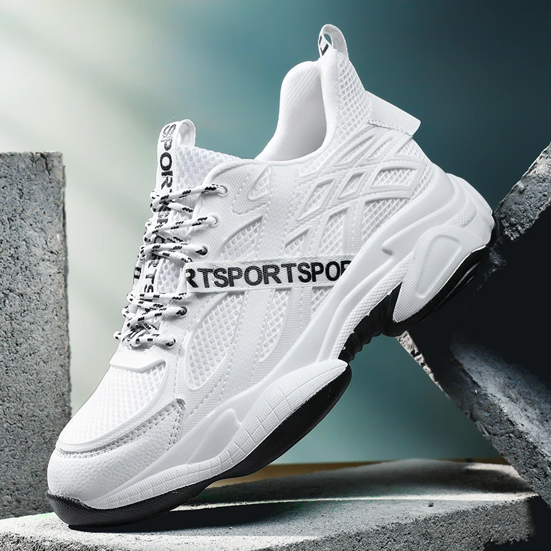 

Thick Sole Versatile Clunky Sneaker for Men 2026 New Trend Mesh Lace Up Breathable Casual Sports Shoes Increased Soft Soles