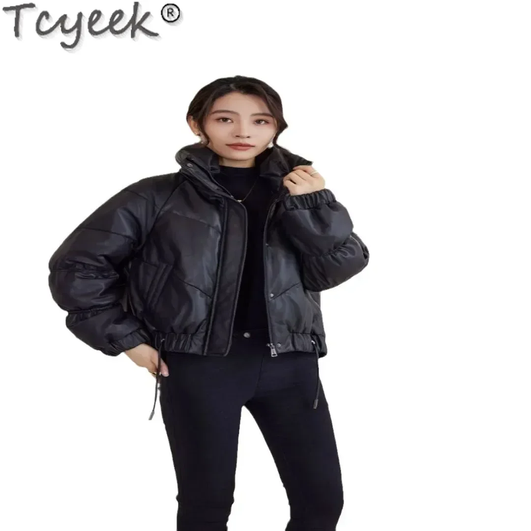 Tcyeek Genuine Leather Sheepskin Coat for Women 2024 Short Down Jacket Winter Jackets Outerwear Leather Jackets Woman Loose Fit