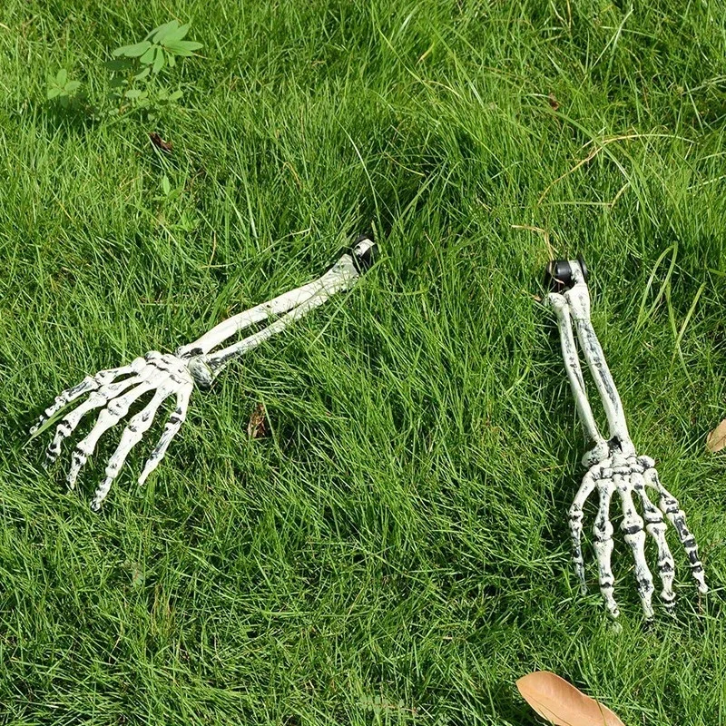 2pcs Halloween Realistic Skeleton Stakes Zombie Ghost Arm Stake Severed Skeleton Hands Yard Signs for Halloween Props Decoration