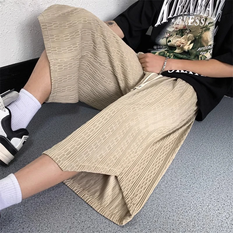 

Men's Summer Lightweight Ice Silk Seven-Foot Casual Wide Leg Pants Breathable Comfortable Loose Fit orts Lazy Seng Sle