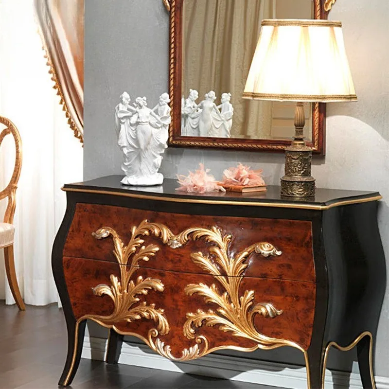 European living room entrance cabinet furniture mahogany carved double drawing side cabinet entrance cabinet furniture