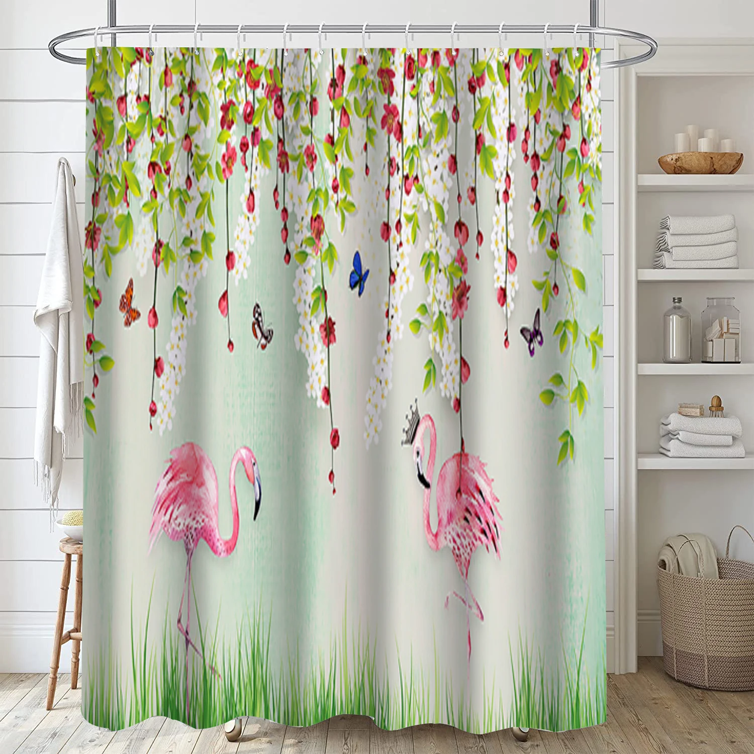 

Love Birds, Animals, Flamingos, Modern Digital Printing, Hook Shower Curtain, Polyester Waterproof Bathroom Shower