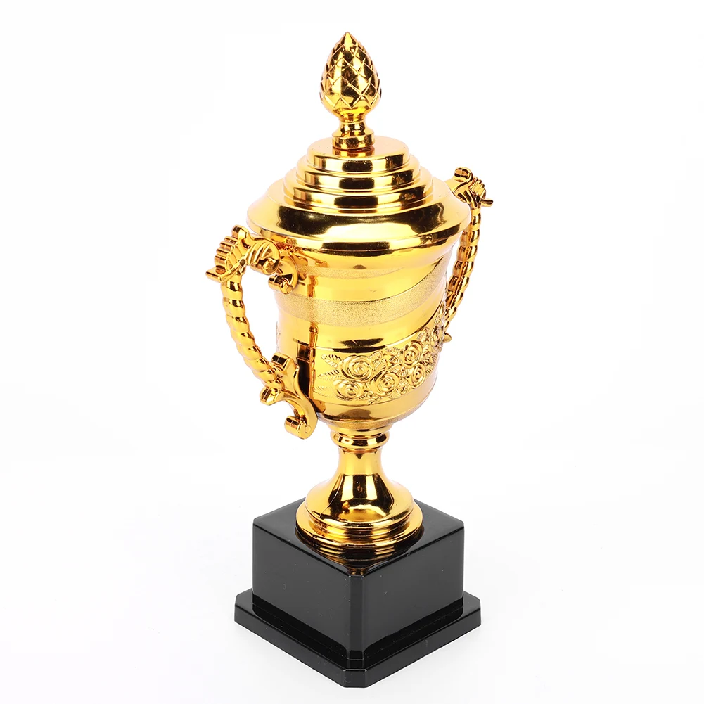 

Золотой пластиковый трофей, игровой матчевой трофей с крышкой, спортивный трофей для соревнований, трояндовый узор, наградной трофей для церемонии вечеринки